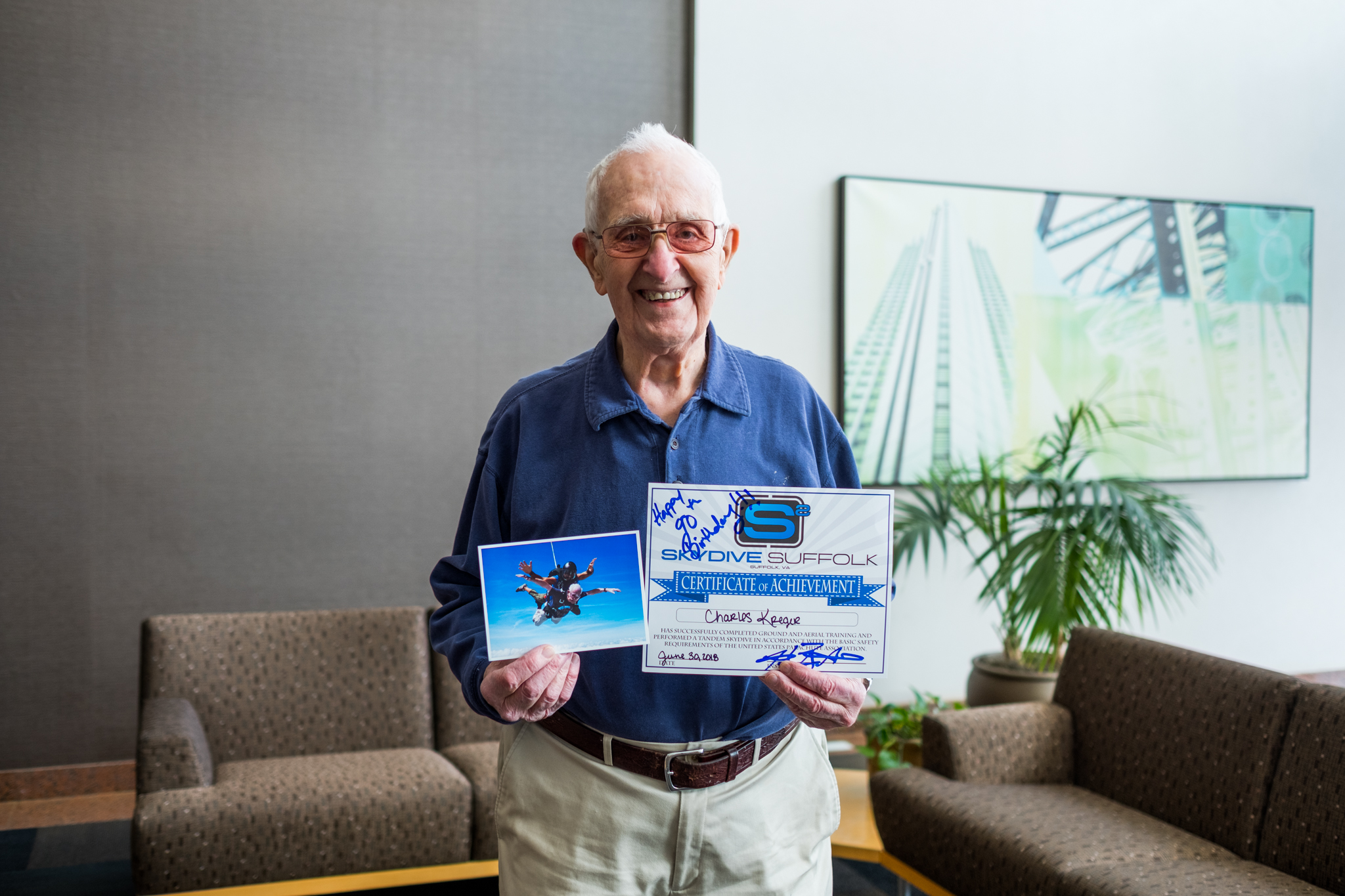 For his 90th birthday, Charles K. of Eastpointe went skydiving. Seventeen years ago, he had open heart surgery through Cardiology Associates of Michigan.